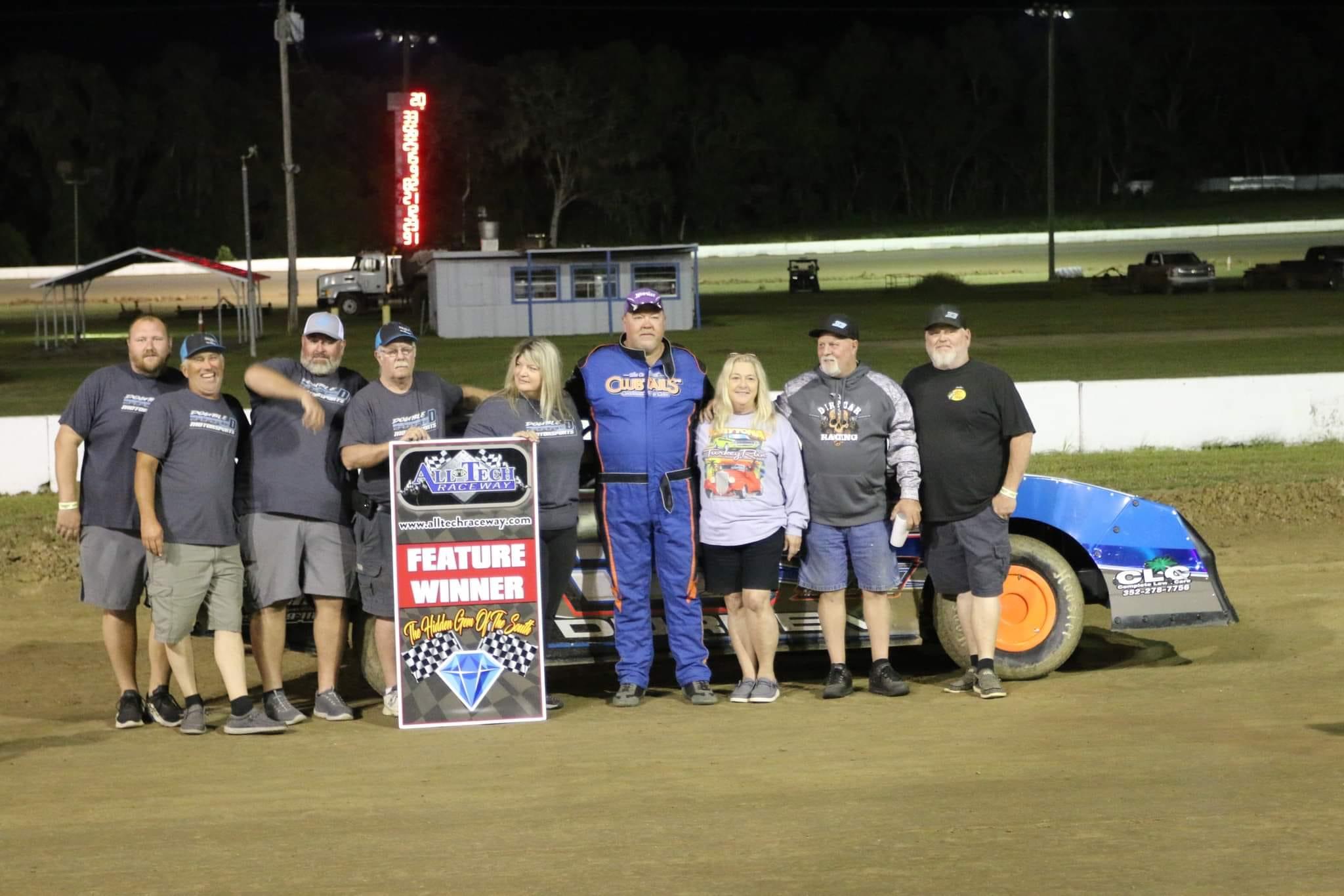 Kevin Durden celebrates his victory with the Double D Motorsport Team. Kevin and teammate Patrick Williams would finish one-two last night.