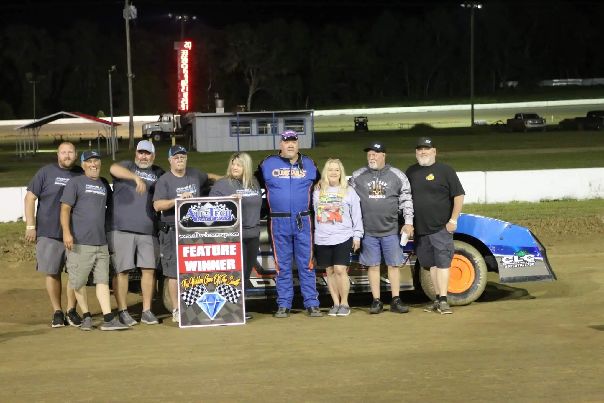 Kevin Durden celebrates his victory with the Double D Motorsport Team. Kevin and teammate Patrick Williams would finish one-two last night.
